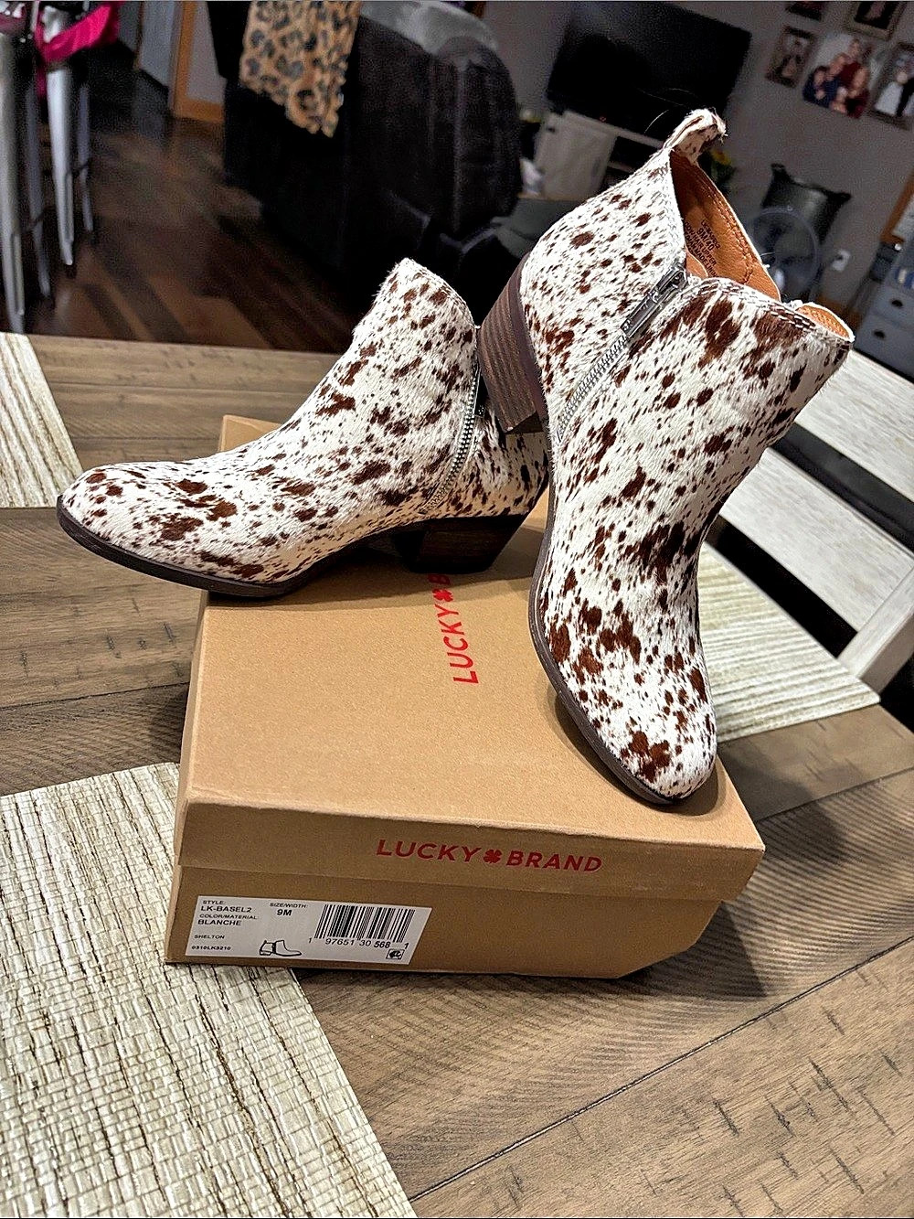 Lucky Brand Kolda Cow Print Ankle Boots US 9M Like New